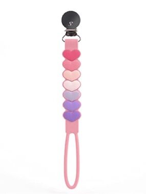 Loulou Lollipop Pink Heart Silicone Pacifier Clip